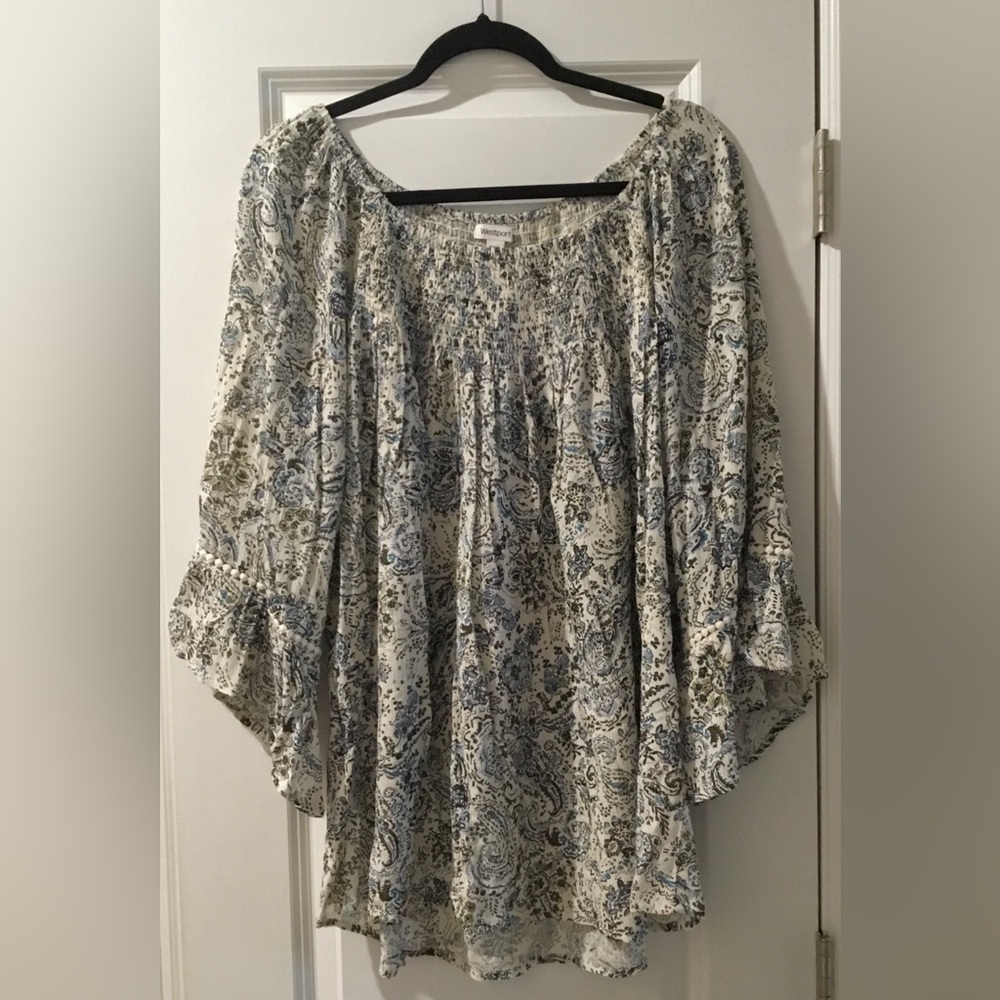 NWOT Westport Paisley Floral Peasant Ruffle On/Off Shoulder Top
